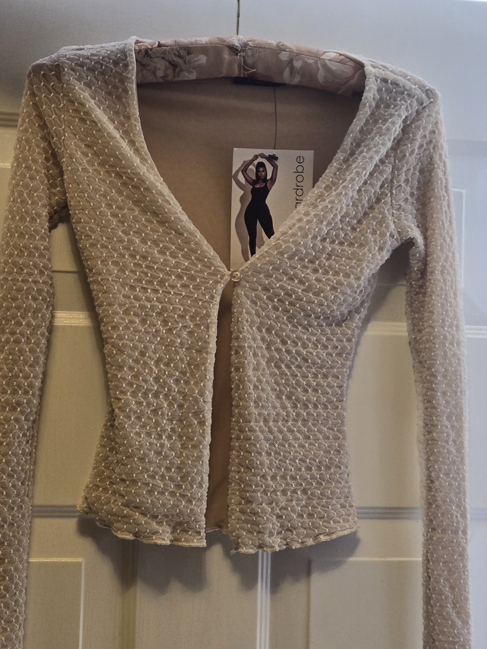 Naked Wardrobe Beige Textured Nylon Women's Cardigan Sweater NWT Size Small
